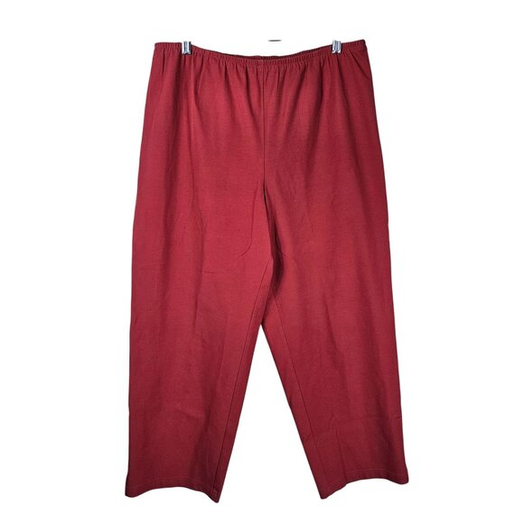 Eileen Fisher Coral Red Elastic Waist Pants 1X Cotton Blend Pull On Ankle Office - Picture 1 of 10